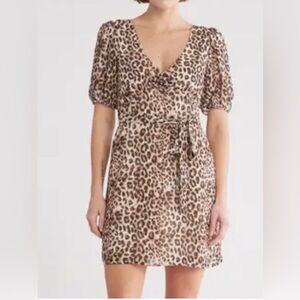 Wayf Animal Print Puff Sleeve Mini Dress